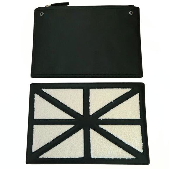 RILEY VERSA black leather Base Bag clutch removable Crossroads shearling cover